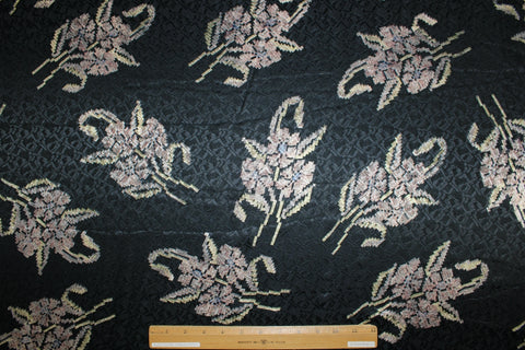 Atari Flowers Silk Jacquard - Soft Pastels on Black