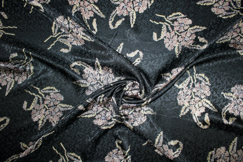 Atari Flowers Silk Jacquard - Soft Pastels on Black
