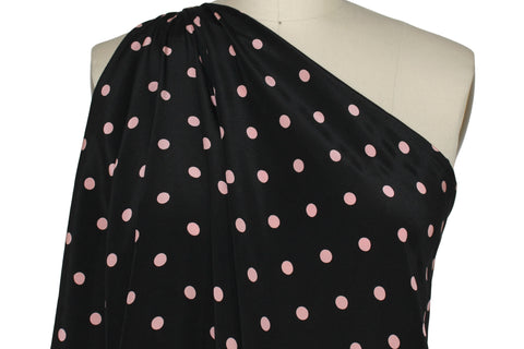 Polka Dot Crepe de Chine - Peach on Black