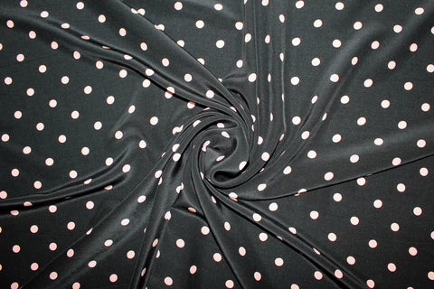 Polka Dot Crepe de Chine - Peach on Black