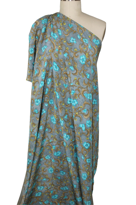 Floral/vine print silk crepe de chine