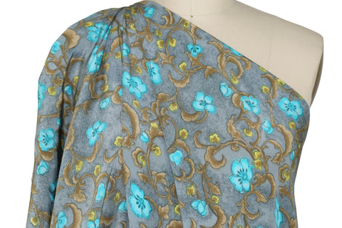 Floral/vine print silk crepe de chine