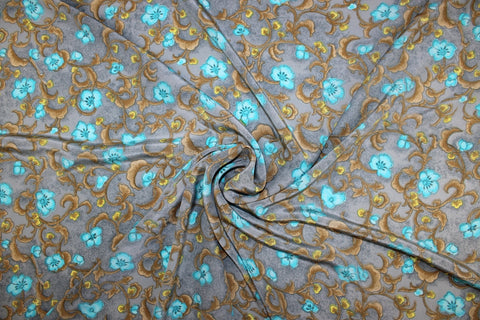 Floral/vine print silk crepe de chine