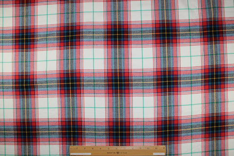Stewart Style Plaid Cotton Flannel - Red/Ivory