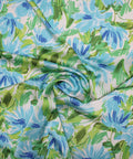 Floral silk charmeuse blue green
