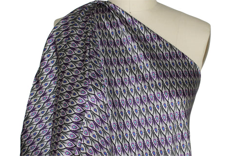 Birds of a Feather Silk Charmeuse - Purple/Cyan/Silver/Black