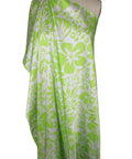 Lime green and white floral silk charmeuse