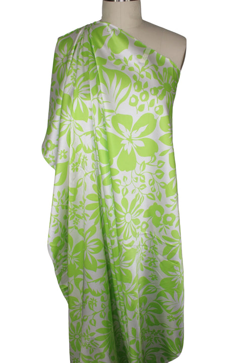 Lime green and white floral silk charmeuse
