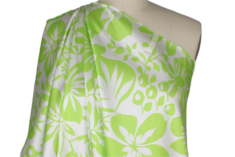 Lime green and white floral silk charmeuse
