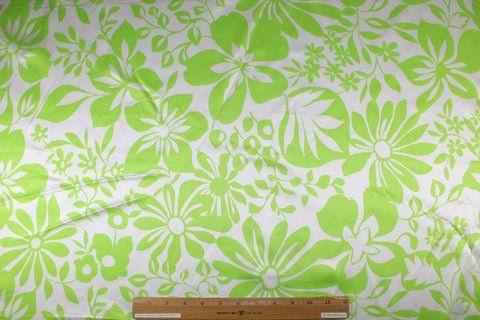 Lime green and white floral silk charmeuse