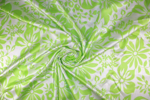 Lime green and white floral silk charmeuse