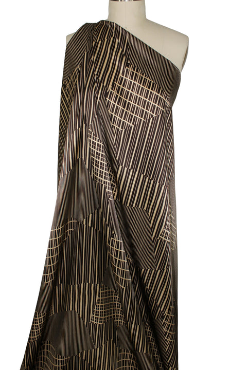 Graphic print silk charmeuse in brown tones