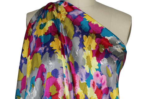 Watercolor Florals Silk Charmeuse - Multi on Gray