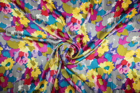 Watercolor Florals Silk Charmeuse - Multi on Gray