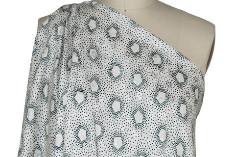 2 3/4 yards of Pentagonal Dots Jacquard Silk Charmeuse - Pine/White