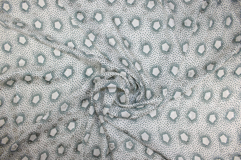 2 3/4 yards of Pentagonal Dots Jacquard Silk Charmeuse - Pine/White