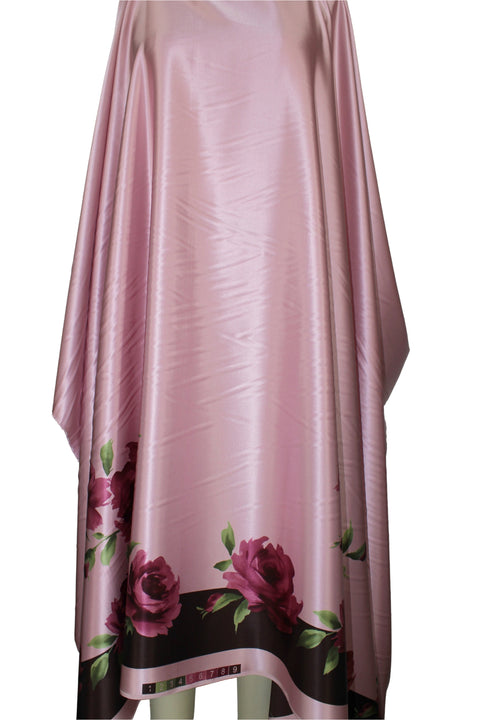 Coming Up Roses Border Silk Charmeuse - Burgundies on Pink