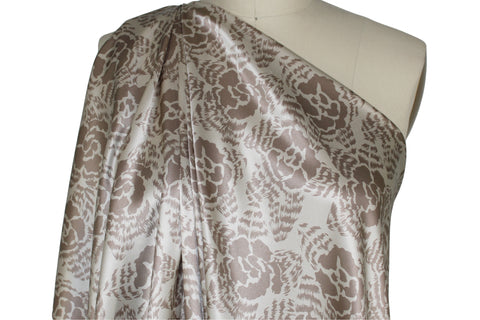 Flowers and Feathers Silk Charmeuse - Sand on Ivory