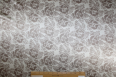 Flowers and Feathers Silk Charmeuse - Sand on Ivory