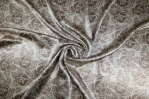 Flowers and Feathers Silk Charmeuse - Sand on Ivory