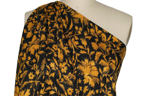 ~2 3/4 yards of Floral Silk Charmeuse - Gold on Black