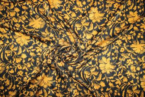 ~2 3/4 yards of Floral Silk Charmeuse - Gold on Black