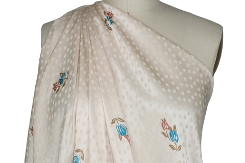 Gentle Florals Jacquard Silk Charmeuse - Soft Tones on Ivory