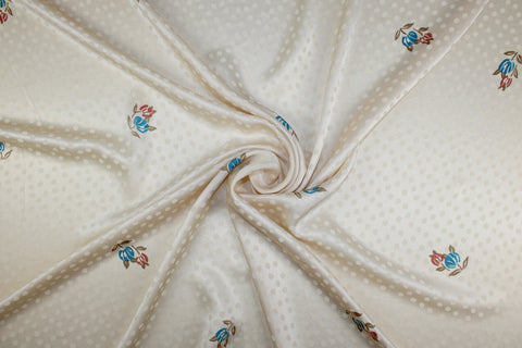 Gentle Florals Jacquard Silk Charmeuse - Soft Tones on Ivory
