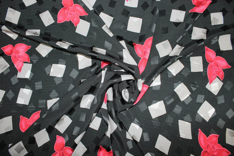 Floral/geometric silk crepe de chine