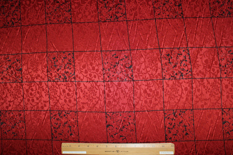 Windowpane Jacquard Silk Charmeuse - Black on Red