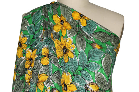 May Day Floral Jacquard Silk Charmeuse - Greens/Yellow