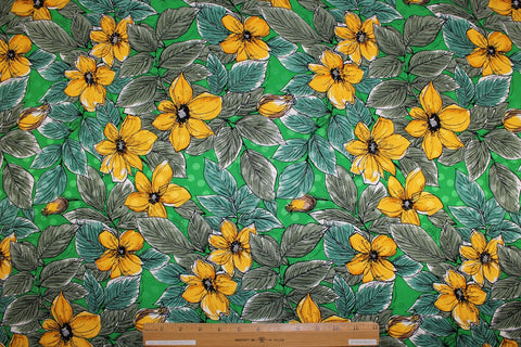 May Day Floral Jacquard Silk Charmeuse - Greens/Yellow