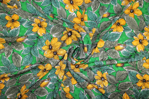 May Day Floral Jacquard Silk Charmeuse - Greens/Yellow