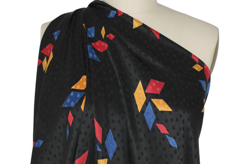 Abstract Thought Jacquard Charmeuse - Red/Yellow/Blue on Black