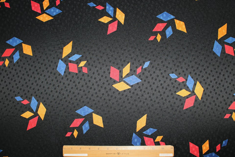 Abstract Thought Jacquard Charmeuse - Red/Yellow/Blue on Black