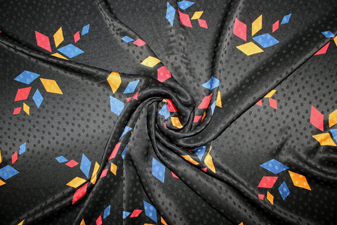 Abstract Thought Jacquard Charmeuse - Red/Yellow/Blue on Black