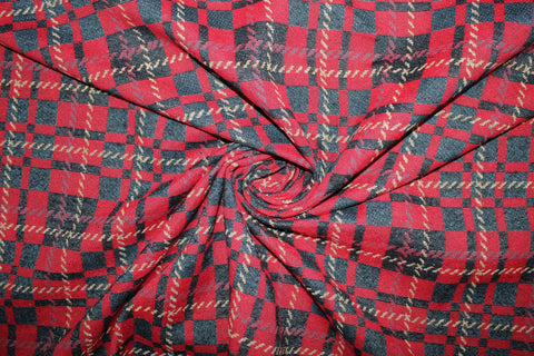 Italian Plaid Cotton Blend Jacquard Coat Weight - Red/Beige/Blue/Black