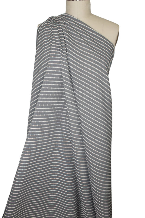 Stripe Effect Italian Embroidered Cotton - Off-White on Gray