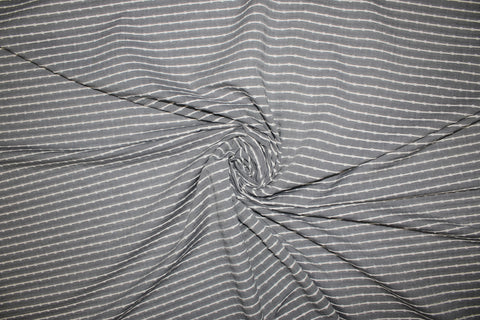 Stripe Effect Italian Embroidered Cotton - Off-White on Gray