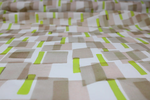 Italian Abstract Geometrics Cotton Lawn - Browns/Green/White