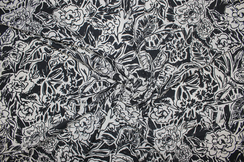 1 1/2 yards of Abstract Floral Stretch Shirt Weight Cotton - Ivory/Black