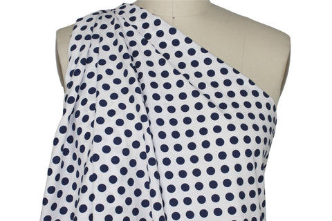 Navy and white polka dot cotton shirting
