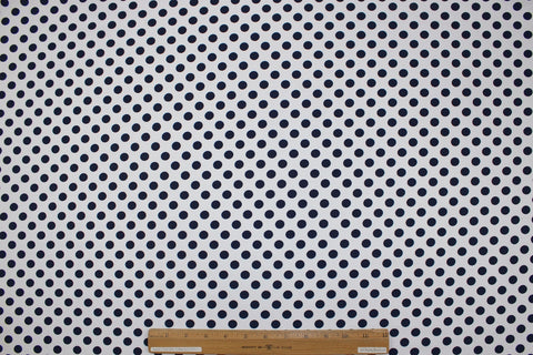 Navy and white polka dot cotton shirting