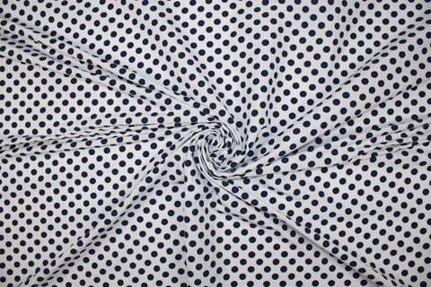 Navy and white polka dot cotton shirting