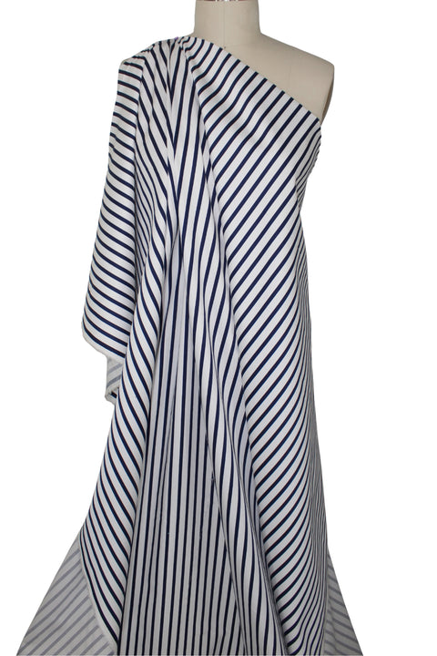 NAvy and white striped Italian cotton shirting