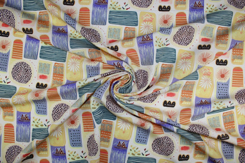 Mid-century style block print cotton