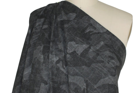 Black/gray camo print stretch corduroy