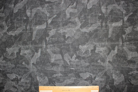 Black/gray camo print stretch corduroy