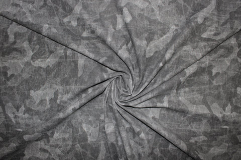 Black/gray camo print stretch corduroy