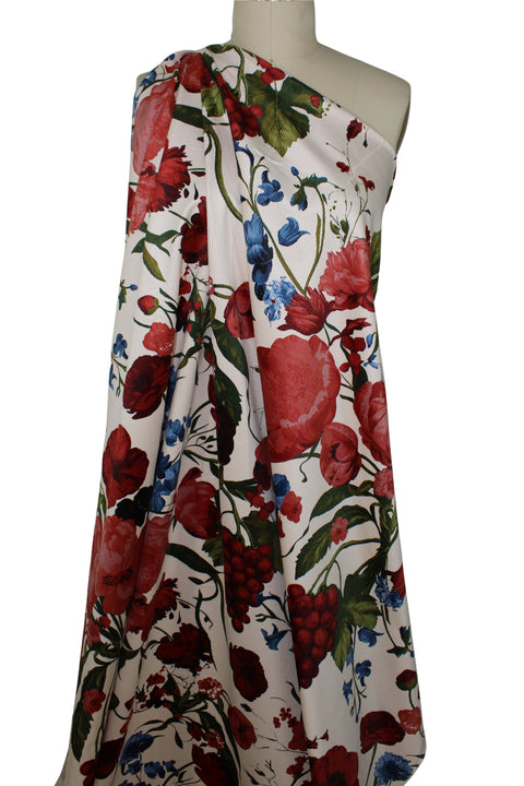 Bold floral/grape print stretch corduroy